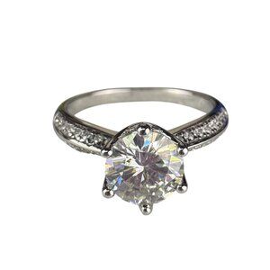 Sterling Silver Womens Moissanite Solitaire Ring With Accents Brilliant Cut Size